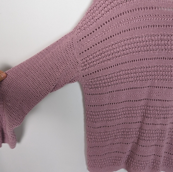 J. Jill L Dark Mauve Open Knit Sweater Crochet Pullover Cotton Nylon Oversized - Picture 4 of 10